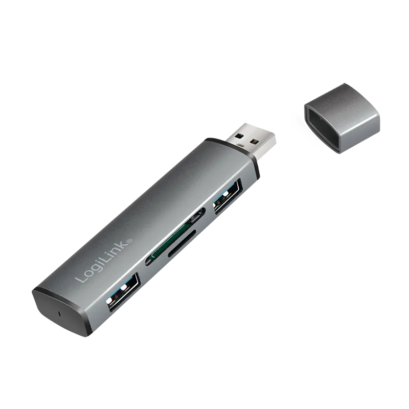 USB 3.2 Gen2, 2-Port Hub mit Kartenlesern, mit Aluminiumgehäuse