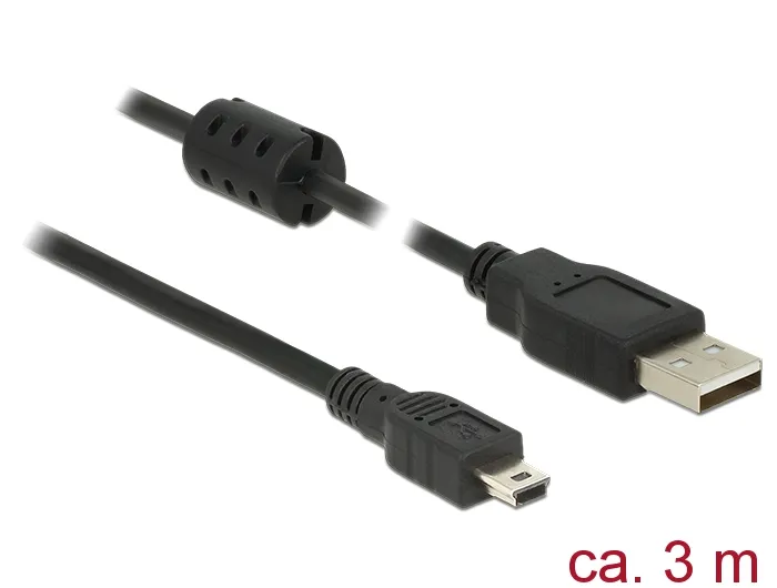 USB Kabel 2.0 Typ-A Stecker an USB 2.0 Mini-B Stecker, schwarz, 3,0 m Delock® [84915]