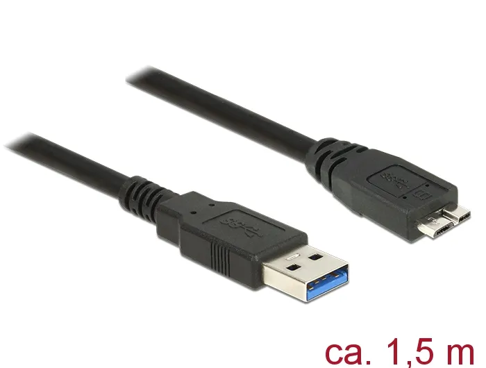 Kabel USB 3.0 Typ-A Stecker an USB 3.0 Typ Micro-B Stecker, schwarz, 1,5m, Delock® [85073]