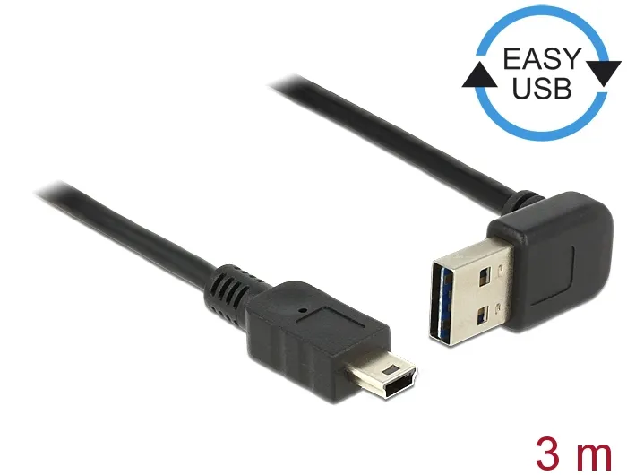 Kabel EASY-USB 2.0 Typ-A Stecker gewinkelt oben / unten an USB 2.0 Typ Mini-B Stecker, schwarz, 3 m,