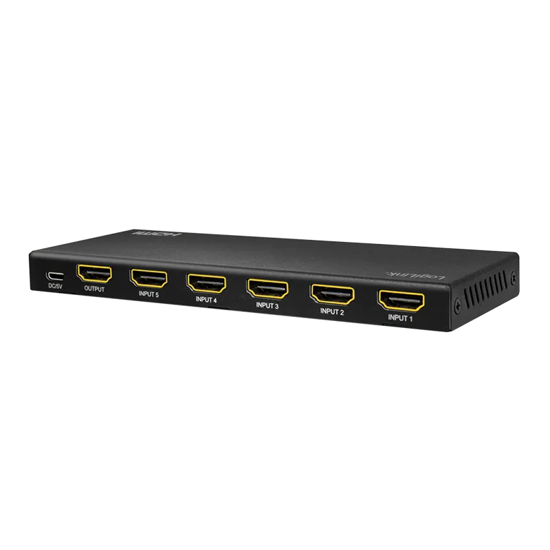HDMI-Switch, 5x1-Port, 4K/60 Hz, HDCP, HDR, CEC, RC, Metall
