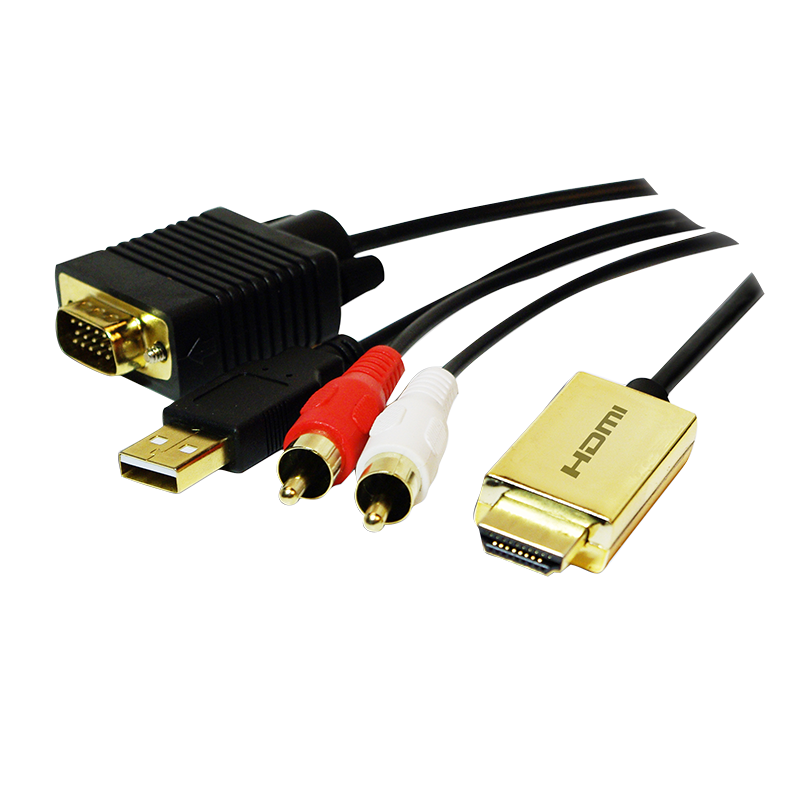 HDMI-Kabel, A/M zu HD15/M + USB-A+2x RCA/M, HD, schwarz, 2 m