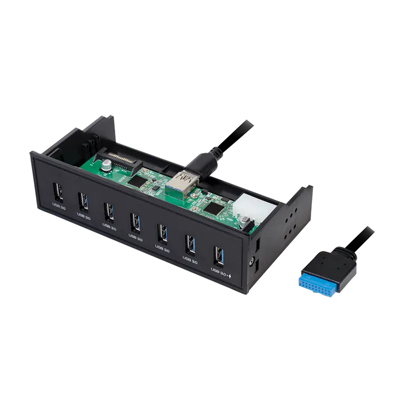 USB 3.0 Hub 5,25", 7-Port, intern, mit Schnellladeport, schwarz