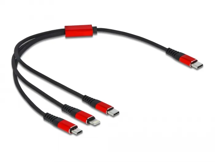 USB Ladekabel 3 in 1 USB Type-C™ zu Lightning™ / Micro USB / USB Type-C™ 30 cm, Delock® [86710]