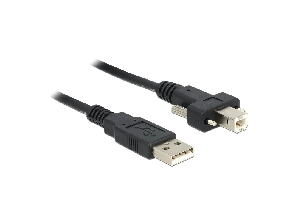 Anschlusskabel USB 2.0 Stecker A an Stecker B mit Schrauben, schwarz, 2m, Delock® [83595]