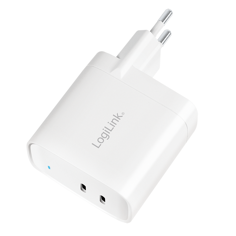 Dual-USB-Steckdosenadapter, GaN, 2x USB-C (PD), 40 W, weiß