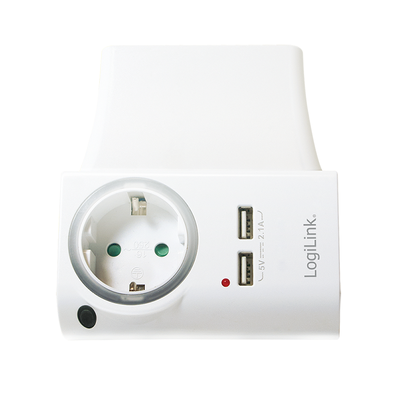 Steckdosenadapter mit Ladeschale, 1x CEE 7/3 + 2x USB-A