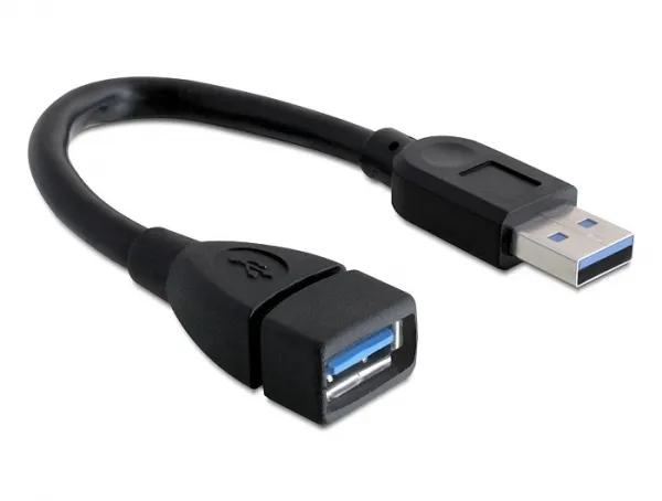 USB 3.0 Verlängerungskabel Stecker A Buchse A, schwarz, 0,15m, Delock® [82776]