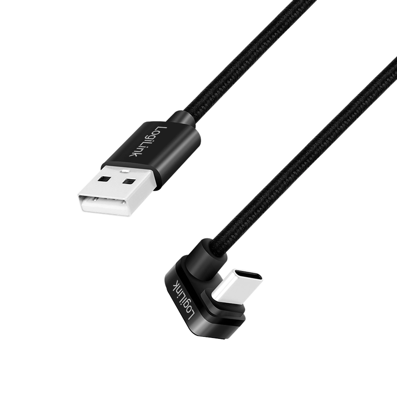 USB 2.0 Type-C-Kabel, C/M 180° zu USB-A/M, Alu, schwarz, 1 m