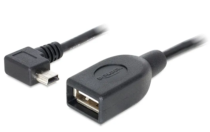 Kabel USB mini Stecker gewinkelt an USB 2.0-A Buchse OTG, schwarz, 0,5m, Delock® [83356]