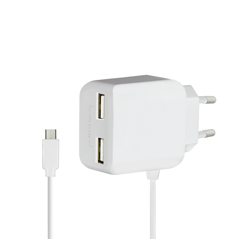 Dual-micro-USB-Ladegerät, 2x USB-A, 10,5 W, weiß