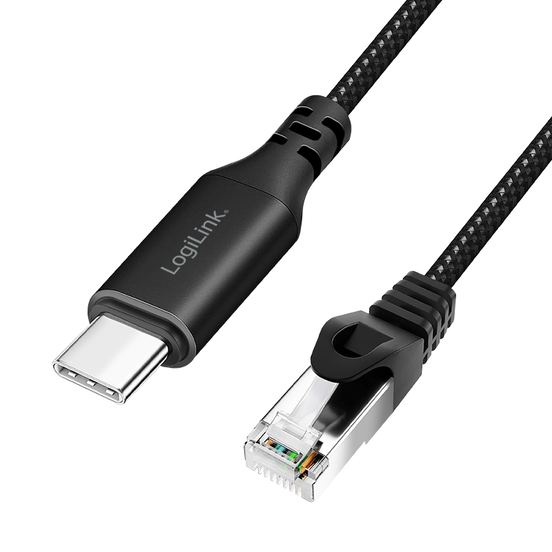 USB 3.2 Type-C Ethernet-Kabel, C/M zu RJ45/M, 1 Gbit/s, aktiv, schwarz/grau, 3 m