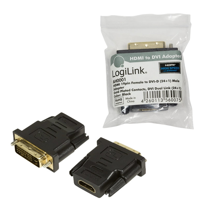 HDMI-Adapter, A/F zu DVI-D/M, 1080p, schwarz