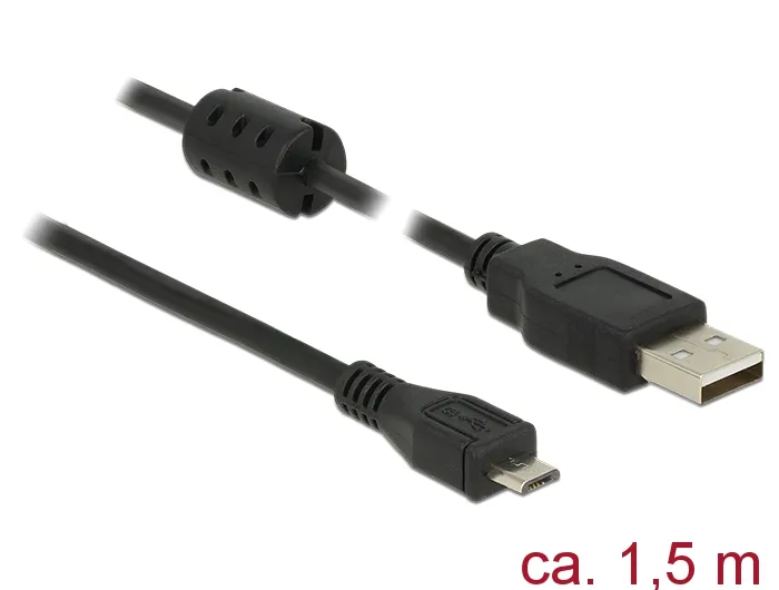 USB Kabel 2.0 Typ-A Stecker an USB 2.0 Micro-B Stecker, schwarz, 1,5m, Delock® [84902]