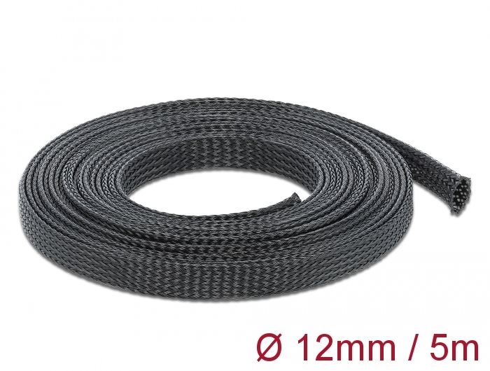 Geflechtschlauch dehnbar 5 m x 12 mm schwarz, Delock® [18849