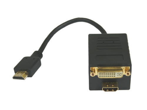 HDMI Y-Kabel, 1x HDMI-St an 1x HDMI-Bu + 1x DVI-D-Bu (24+1),