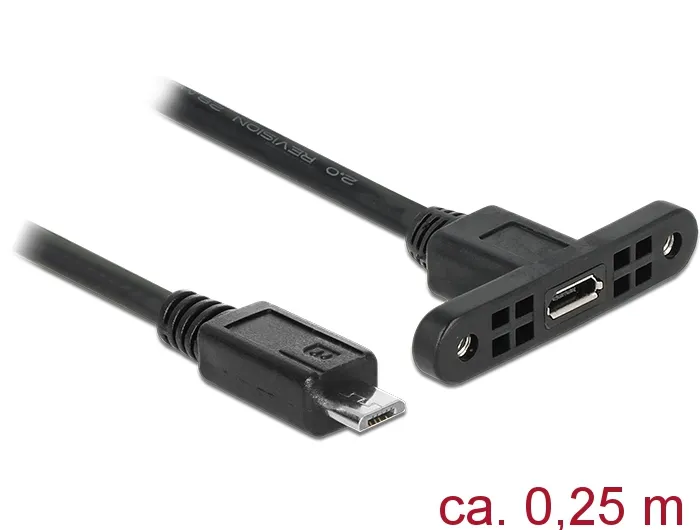 Kabel USB 2.0 Micro-B Buchse zum Einbau an USB 2.0 Micro-B Stecker, schwarz, 0,25 m, Delock® [85245]