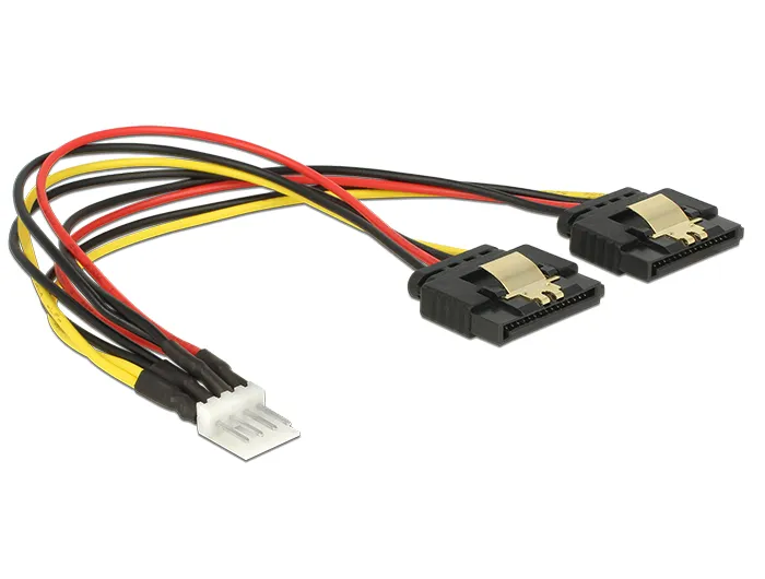 Kabel Power Floppy 4 Pin Stecker an 2x SATA 15 Pin Buchse Metall, 0,2m, Delock® [85236]