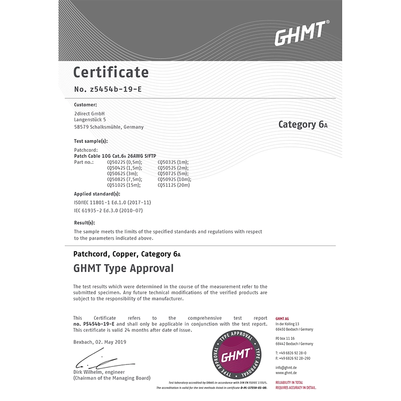 Patchkabel, GHMT zertifiziert, Cat.6A, S/FTP, rot, 5 m
