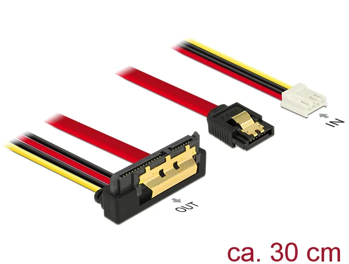 Kabel SATA 6 Gb/s 7 Pin Buchse + Floppy 4 Pin Strom Buchse an SATA 22 Pin Buchse unten gewinkelt Met