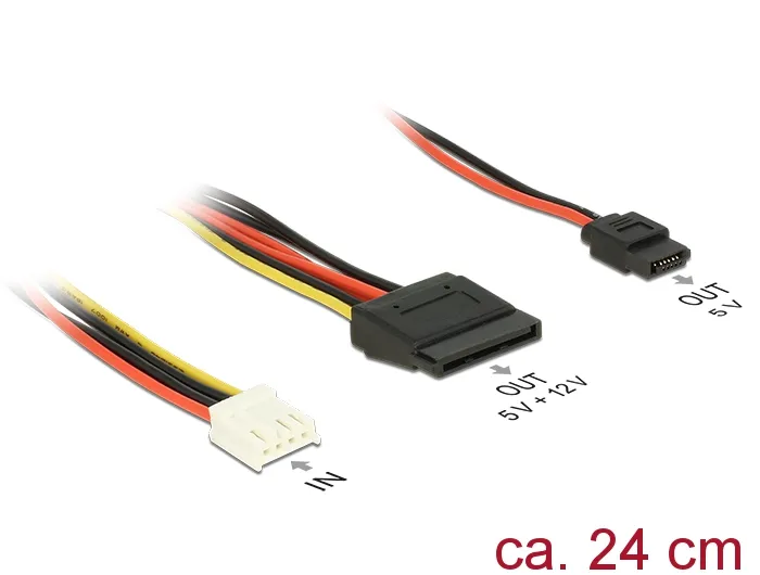 Kabel Power Floppy 4 Pin Strom Buchse an SATA 15 Pin Buchse (5 V + 12 V) + Slim SATA 6 Pin Buchse (5