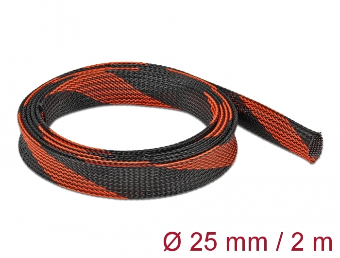Geflechtschlauch dehnbar 2 m x 25 mm schwarz-rot, Delock® [2