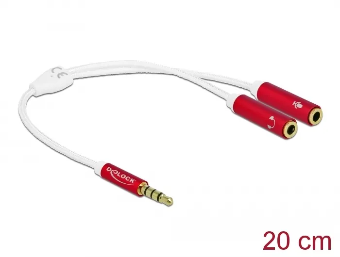 Headset Adapter 1 x 3,5 mm 4 Pin Klinkenstecker zu 2 x 3,5 mm 4 Pin Klinkenbuchse mit Textilummantel