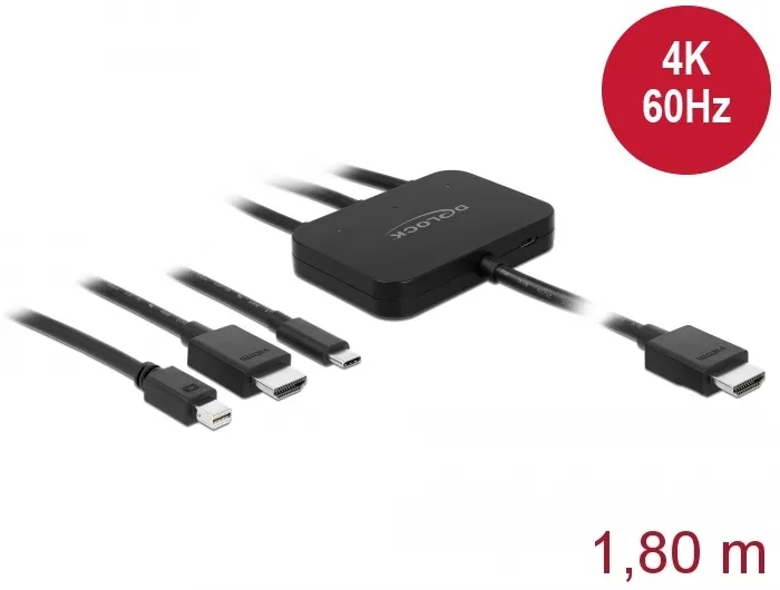 USB-C™, HDMI oder mini DisplayPort an 4K HDMI Adapterkabel, schwarz, 1,8 m, Delock® [85830]
