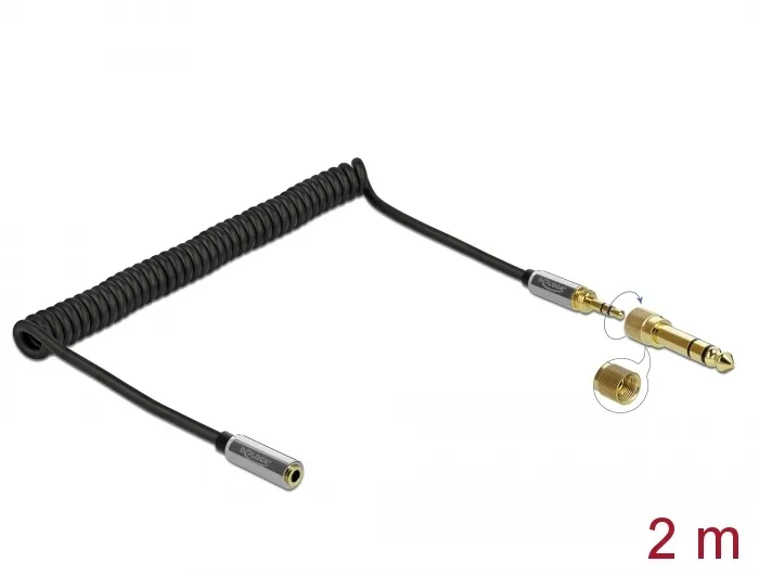 Spiralkabel Verlängerung 3,5 mm 3 Pin Klinkenstecker an Klinkenbuchse mit 6,35 mm Schraubadapter, sc