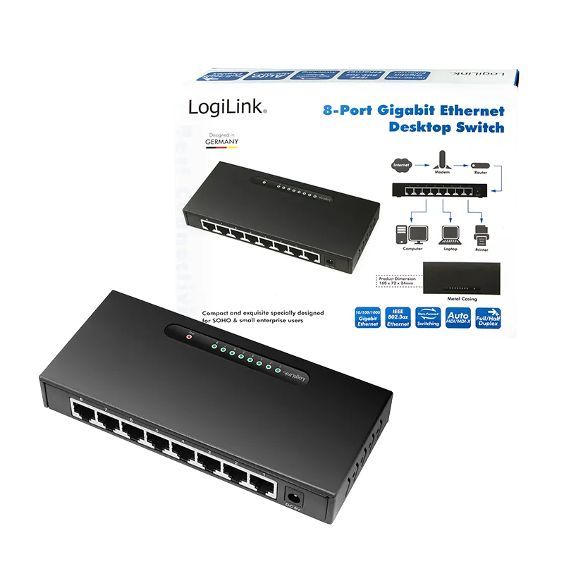 8-Port Gigabit Ethernet Desktop Switch, Metallgehäuse