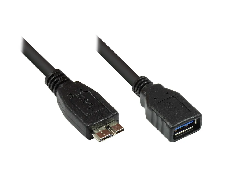 Adapterkabel USB 3.0 OTG (On-the-go), Micro B Stecker an USB A Buchse, schwarz, 0,1m, Good Connectio