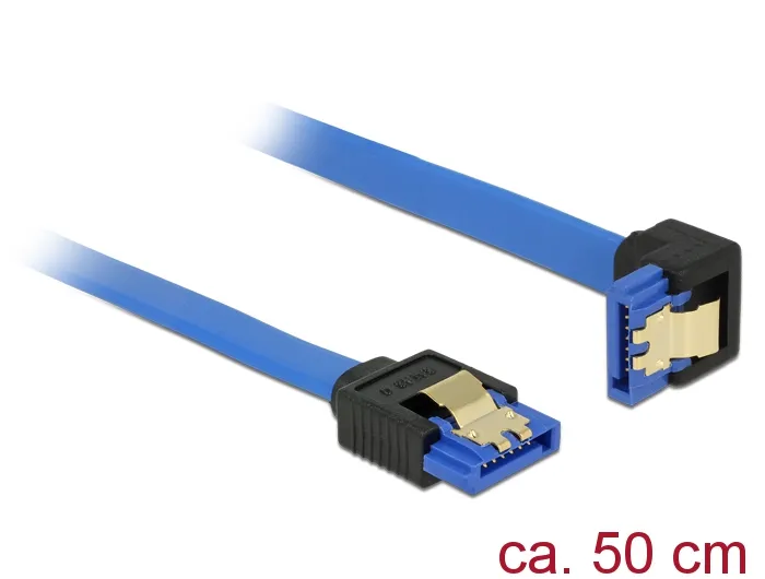 Kabel SATA 6 Gb/s Buchse gerade an SATA Buchse unten gewinkelt, mit Goldclips, blau, 0,5m, Delock® [