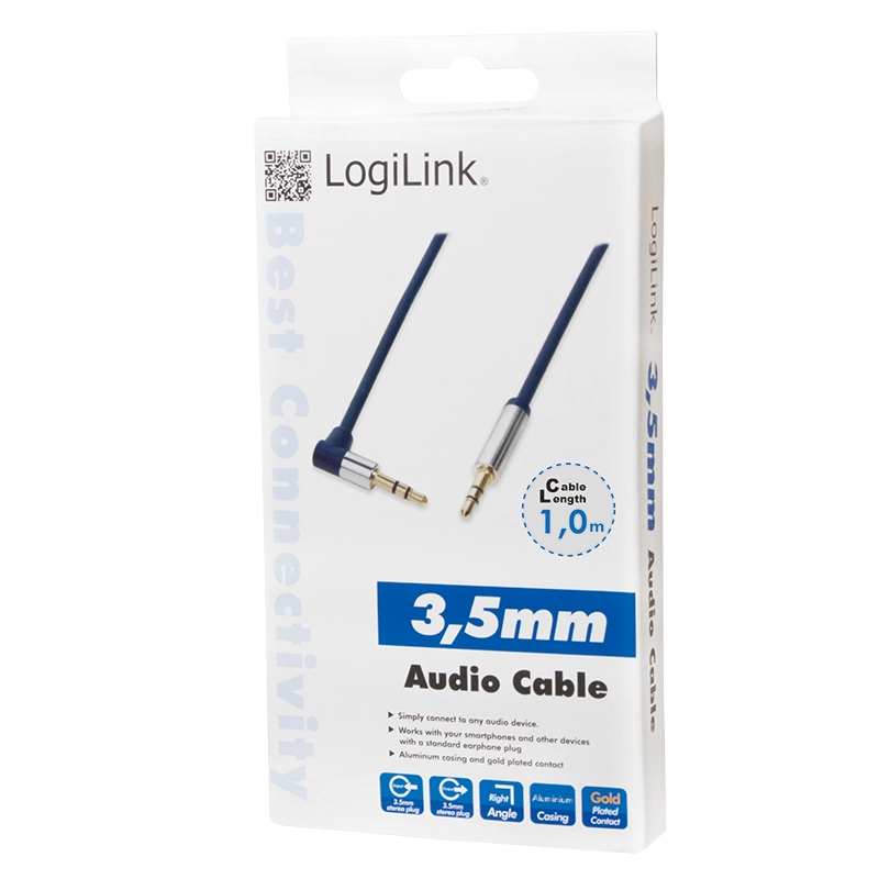 Audio-Kabel, 3,5 mm 3-Pin/M (90°) zu 3,5 mm 3-Pin/M, blau, 1 m