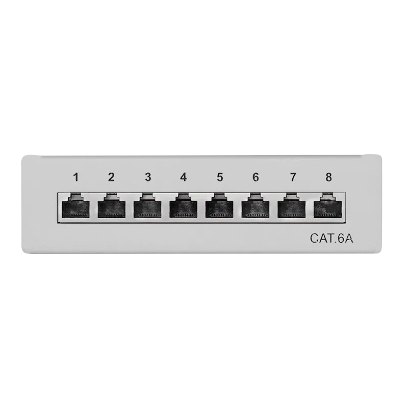 Cat.6A Patchpanel 8 Ports geschirmt, Desktop, hellgrau