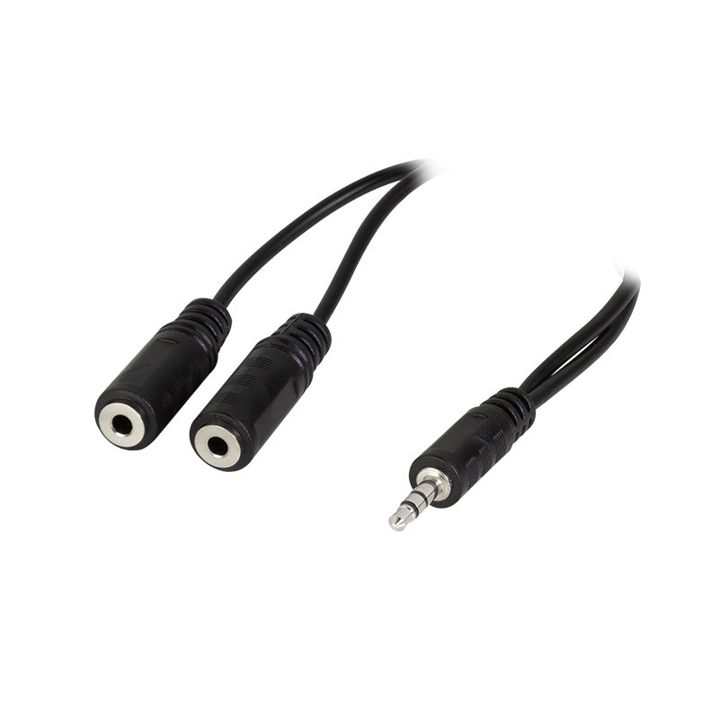 Audio-Kabel, 3,5 mm 3-Pin/M zu 2x 3,5 mm 3-Pin/F, schwarz, 0,2 m