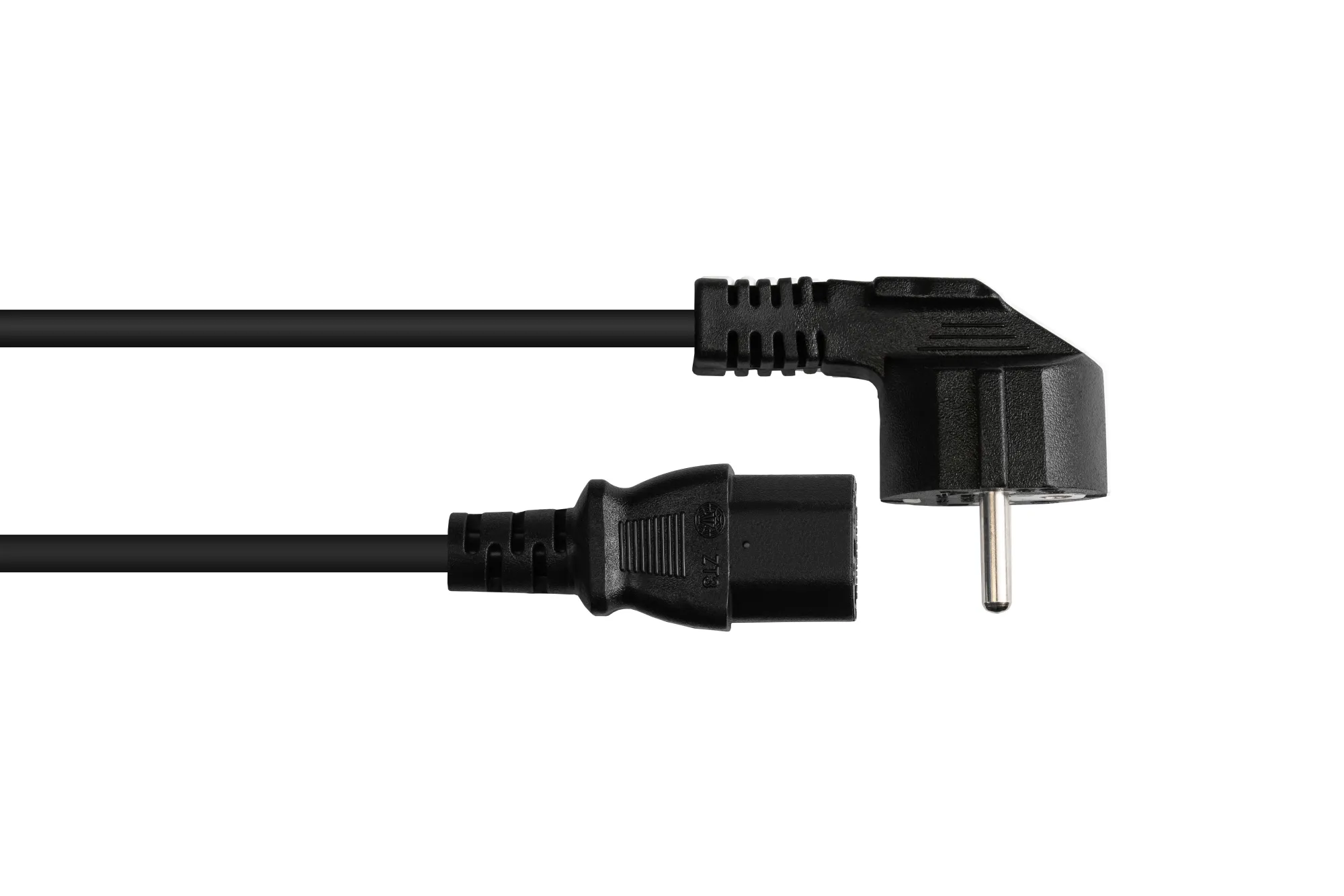 Netzkabel Schutzkontakt-Stecker Typ E+F (CEE 7/7, gewinkelt) an C13 (gerade), schwarz, 0,75 mm², 1 m
