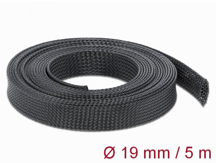 Geflechtschlauch dehnbar 5 m x 19 mm schwarz, Delock® [18850