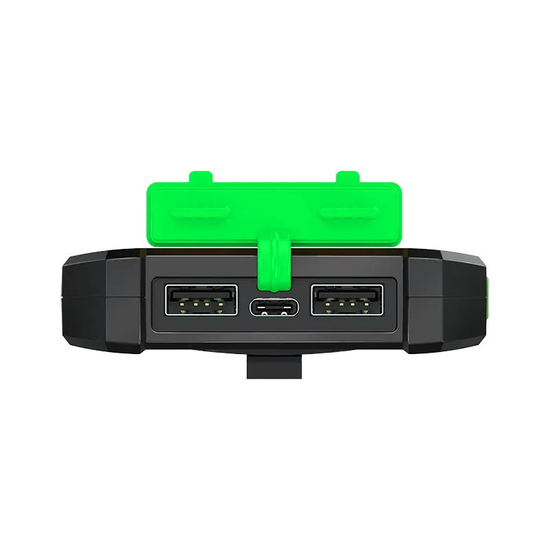 Solar-Powerbank 8000 mAh, Taschenlampe, 2x USB-A, grün-schwarz