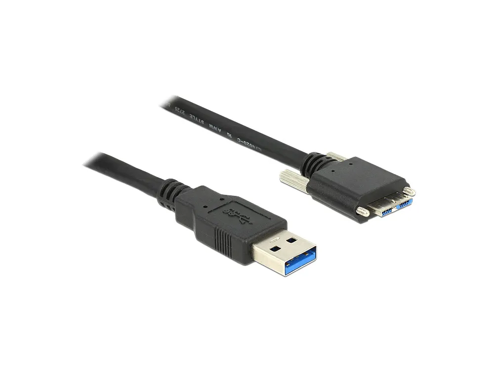 Anschlusskabel USB 3.0 Stecker A an Micro Stecker B mit Schrauben, schwarz, 1m, Delock® [83597]