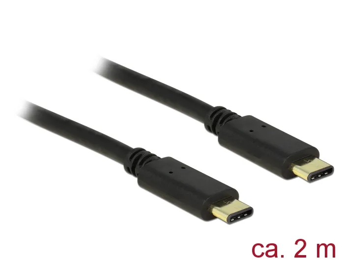 Kabel USB 2.0 Type-C Stecker an USB 2.0 Type-C Stecker, schwarz, 2m, Delock® [83332]
