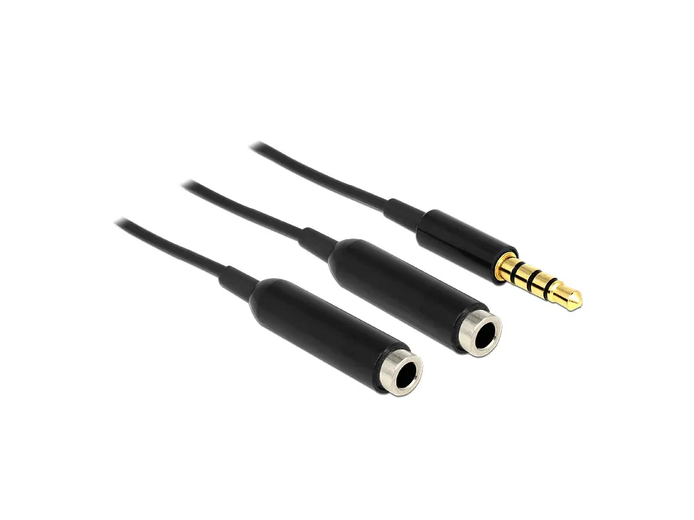 Audiokabel  Klinkenstecker 3,5 mm 4 Pin an 2 x Klinkenbuchse 3,5 mm 4 Pin, schwarz, 0,25m, Delock® [