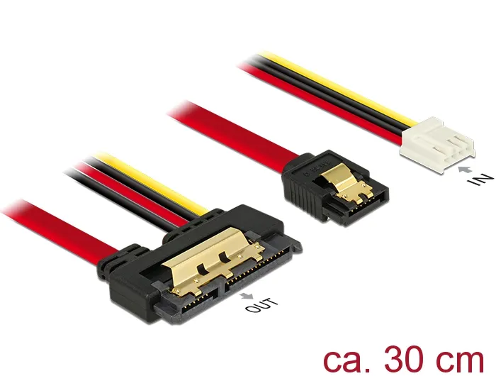 Kabel SATA 6 Gb/s 7 Pin Buchse + Floppy 4 Pin Strom Buchse an SATA 22 Pin Buchse gerade Metall, 0,3m