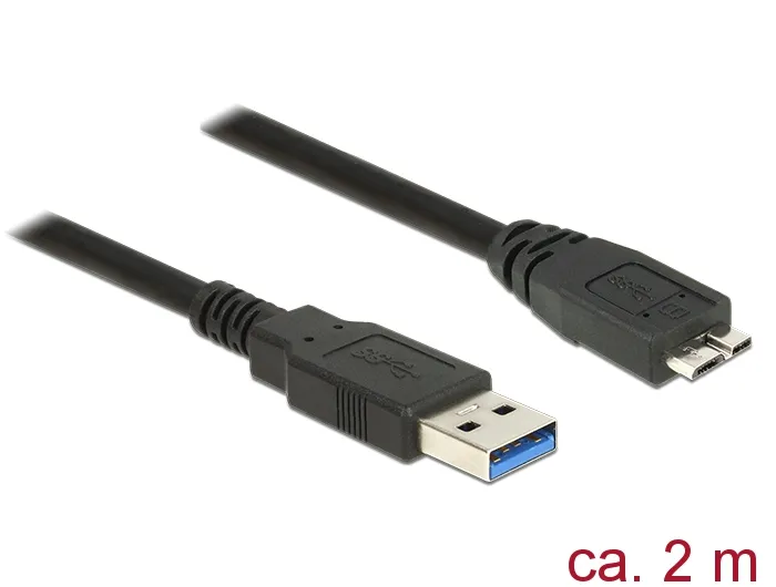 Kabel USB 3.0 Typ-A Stecker an USB 3.0 Typ Micro-B Stecker, schwarz, 2,0m, Delock® [85074]