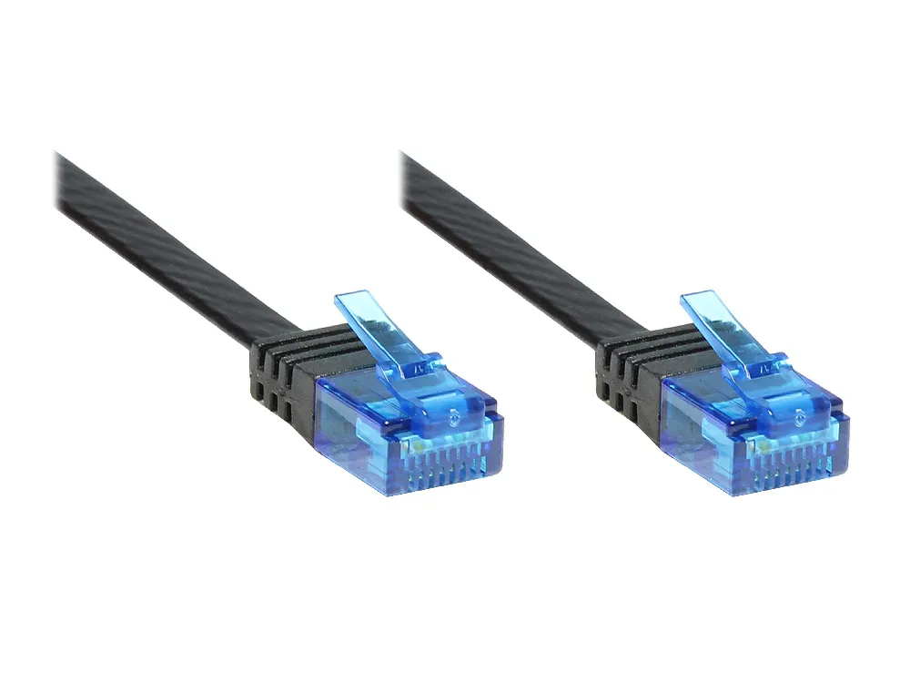 Patchkabel, Cat. 6a, U/UTP, FLACHKABEL, 500 MHz, schwarz, 0,5m, Good Connections®