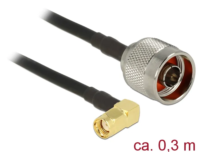Antennenkabel N Stecker an RP-SMA Stecker 90° CFD200, low loss, schwarz, 0,3m, Delock® [89578]