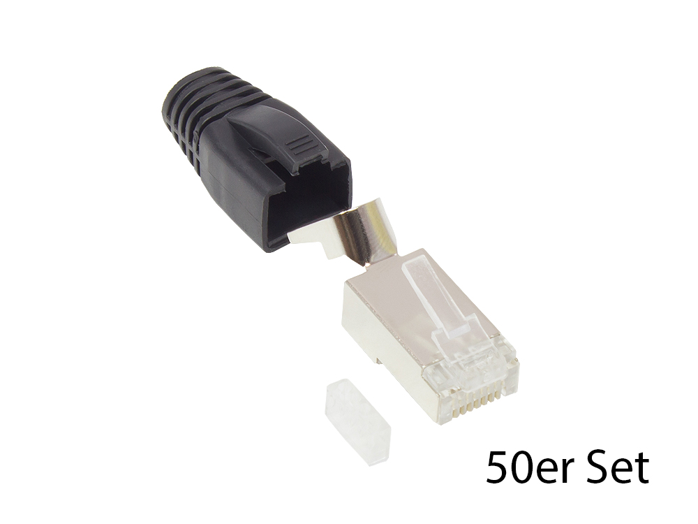 RJ45 Netzwerkstecker Cat.6A, geschirmt, für Cat.7, Cat.6A, Cat.6 Kabel, inkl. Zugentlastung und Einf