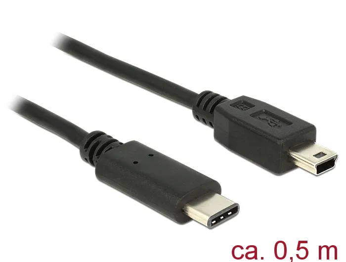 Kabel USB 2.0 Type-C Stecker an USB 2.0 Typ Mini-B Stecker,schwarz, 0,5m, Delock® [83335]