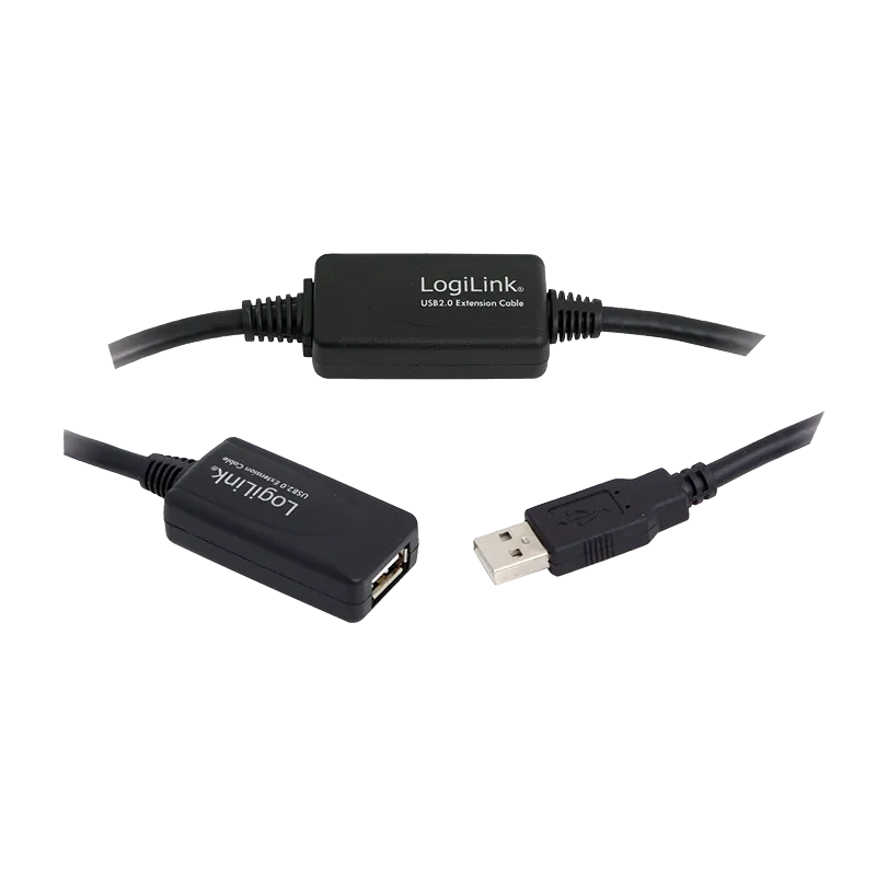 USB 2.0-Kabel, USB-A/M zu USB-A/F, Verstärker, schwarz, 15 m