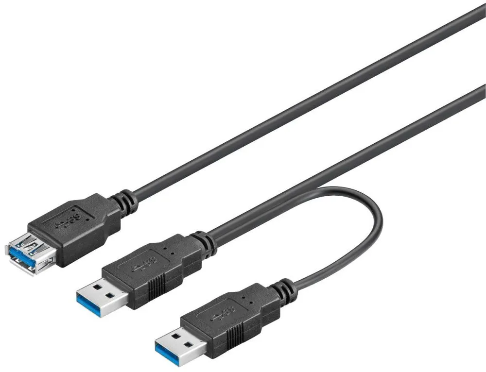 Verlängerung USB 3.0 Dual Power SuperSpeed, 2x Stecker A an Buchse A, 0,3m, Good Connections®
