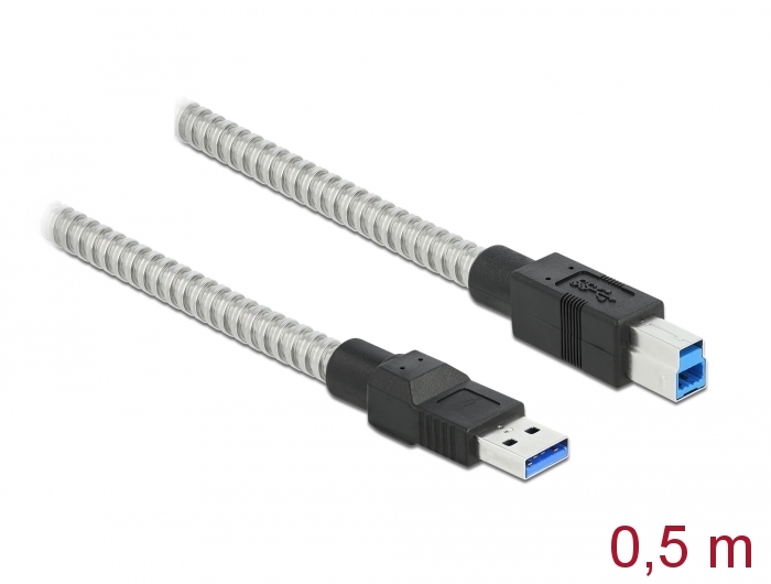 USB 3.2 Gen 1 Kabel Typ-A Stecker zu Typ-B Stecker mit Metallmantel 0,5 m, Delock® [86777]